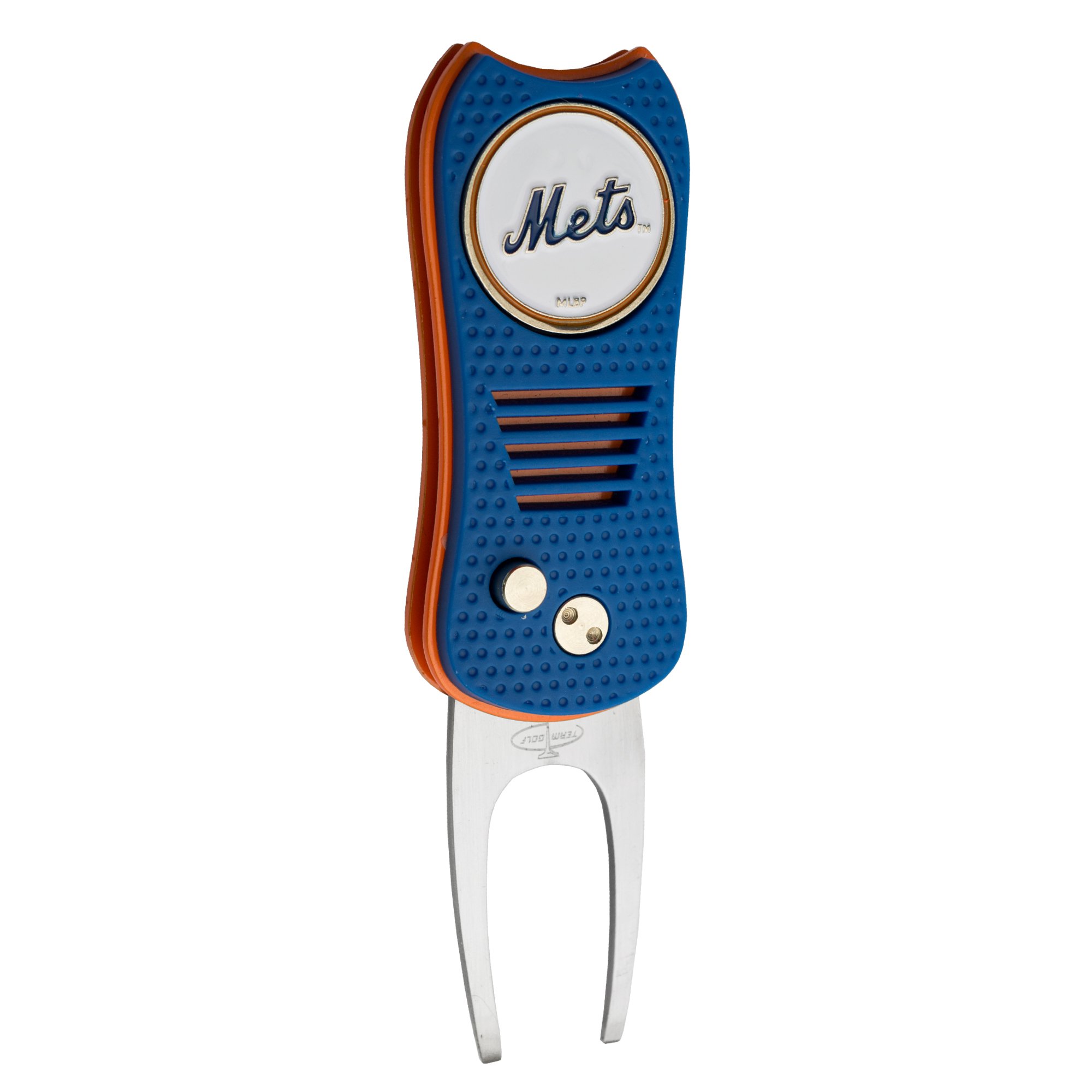 Team GolfMLB Switchblade Divot Tool with Double-Sided Magnetic Ball Marker, Features Patented Single Prong Design, Causes Less Damage to Greens, Switchblade Mechanism