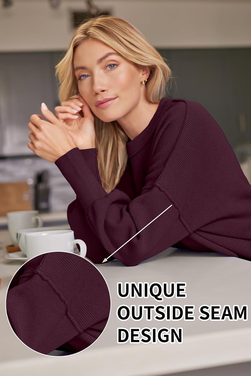 LILLUSORY Women's Oversized Batwing Sweaters 2026 Fall Outfits Trendy Crewneck Knit Side Slit Fashion Pullover Tops - Image 4