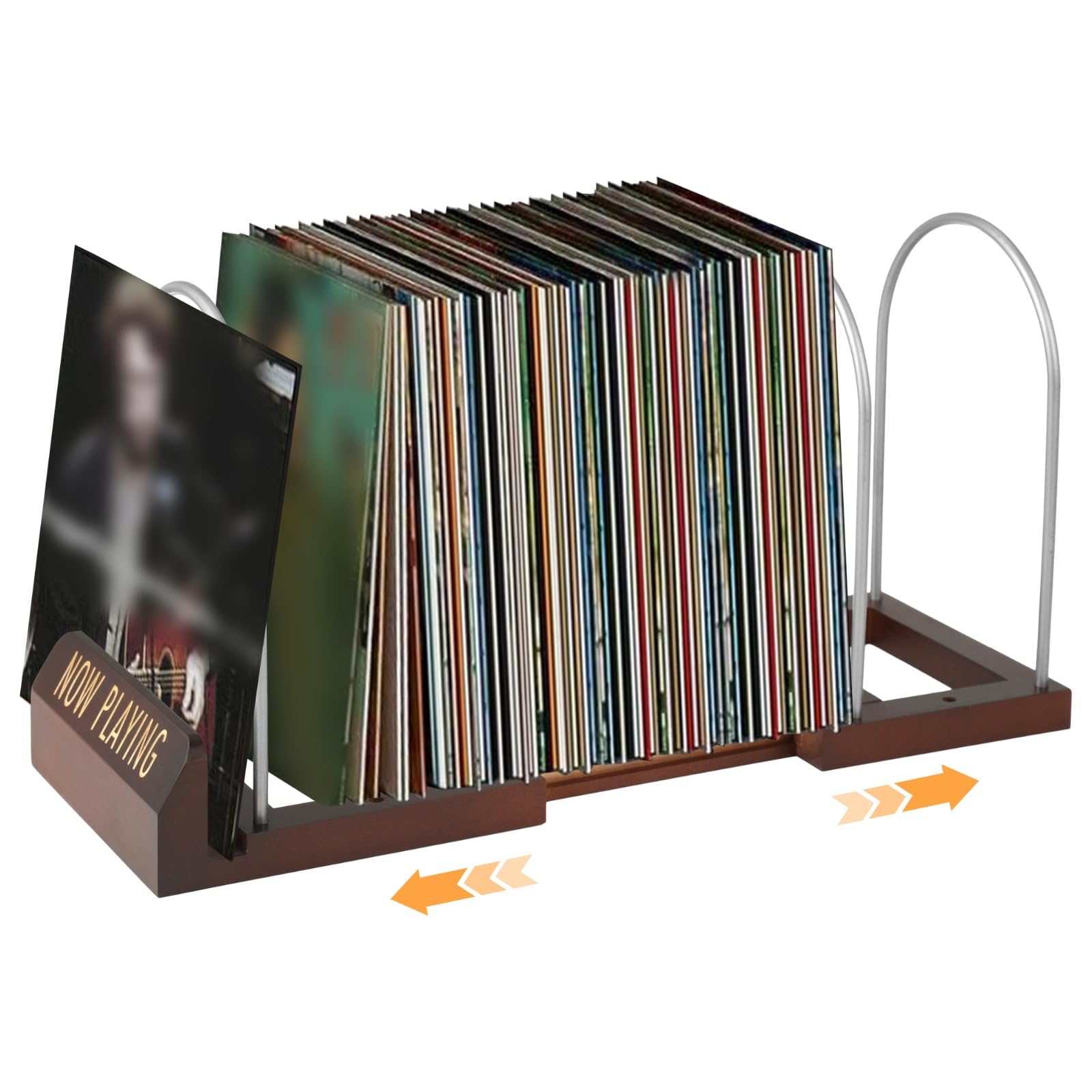 yeesport Wooden Vinyl Record Storage Organizer, 11.7-17.2 Inch Expandable Desktop Display Rack for 30-70 LPs, Easy to Assemble Vinyl Record Holder for LP Album Collection