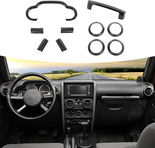 Juego completo de 10 piezas, adornos para decoración interior compatible con Jeep Wrangler JK JKU 2007-2010, marco para manija de agarre del