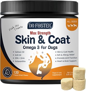 DRFOSTER Omega 3 Salmon Oil for Dogs, EPA & DHA, Skin & Coat, 120 Chews