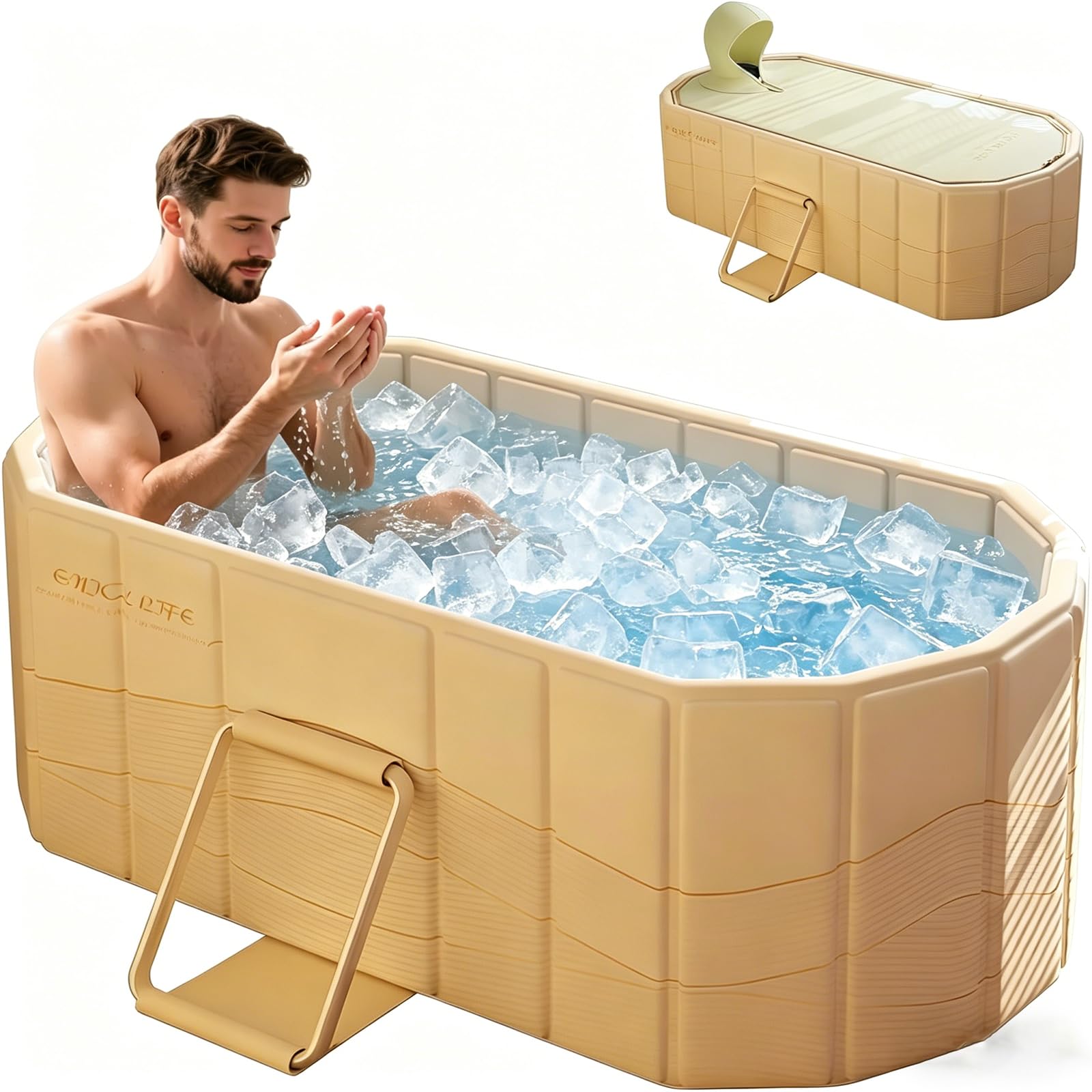 Baignoire pliable pour adultes, 2 en 1 bain glacé & eau chaude, baignoire portable autoportante avec couvercle, idéale pour spa à domicile, extérieur & intérieur, sans montage (120 x 56 x 50 cm