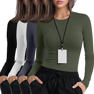 4 Pack Women's Underscrub Shirts Nurse Undershirts Long Sleeve Crewneck Slim Fit Tops Soft