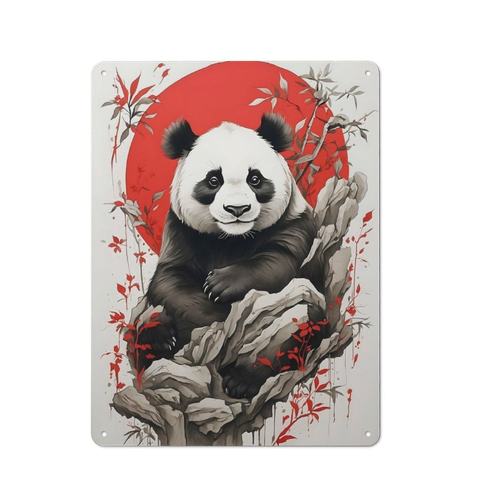 Junmoney Japan Ink Panda For Garden Room Or Summerhouse, Vintage Tin Sign 40X30cm, A Metal Wall Feature For Garden Rooms And Summerhouses