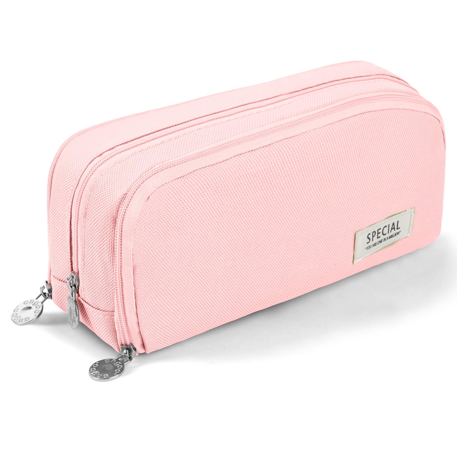 OFFCUP Large Capacity Pencil Case, Pencil Pouch for Girls Boys Adult, Pencil Cases with 3 Compartments, Simple Pencil Bag Makeup Bag Pen Holder Pencil Case Stationery Organizer School Supplies (Pink)