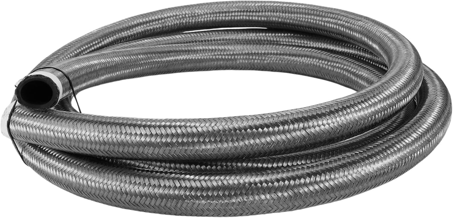 1 Pcs AN12 Fuel Line Hose 12ft Vacuum Hose Automotive 12AN CPE Fuel Hose Silver Tone CPE Rubber,Stainless Steel Braided