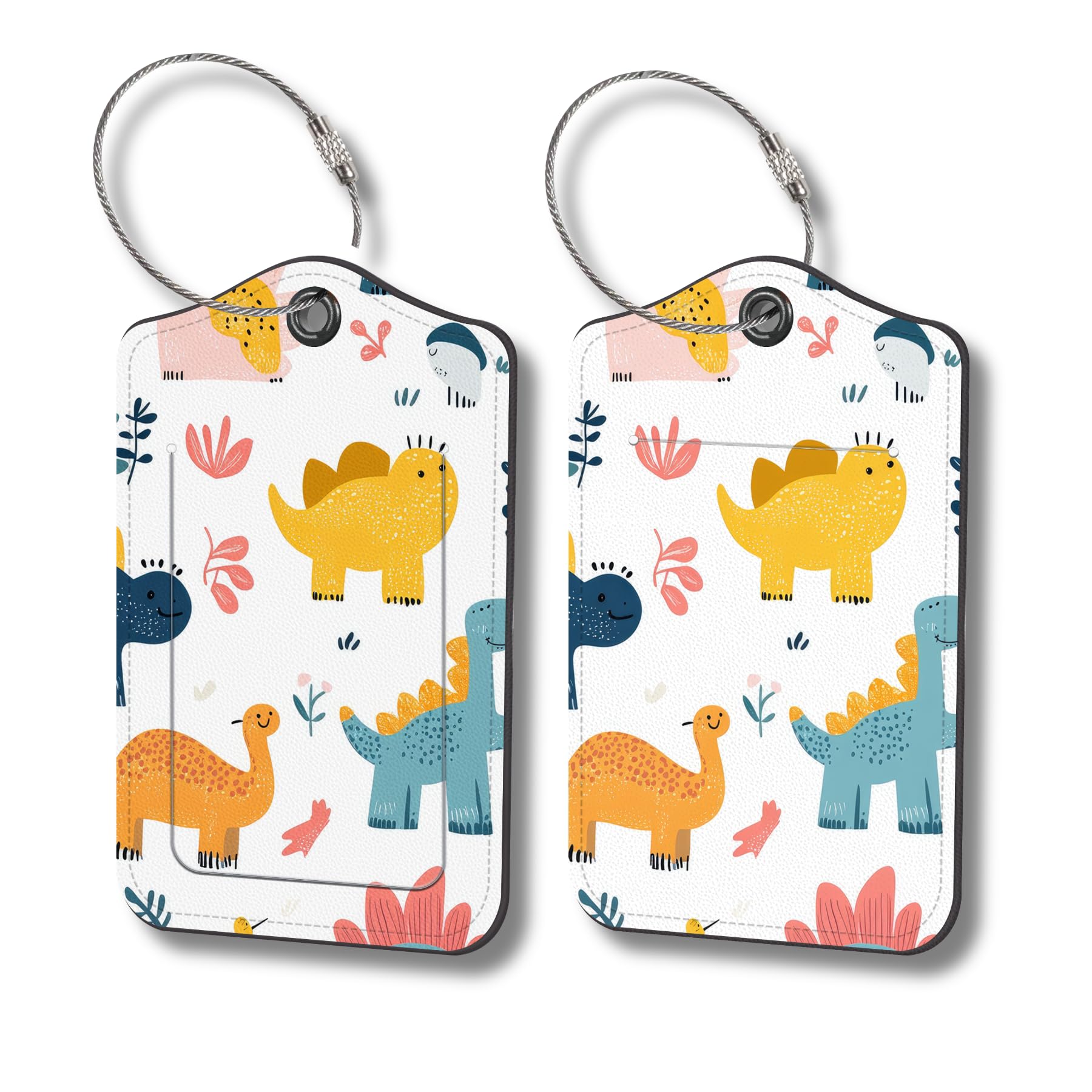 Luggage Tags for Suitcases, 2-Pack PU Leather for Cruise & Travel, Baggage ID Tags with Privacy Cover & Address Card, Durable Metal Ring, Kids Adults