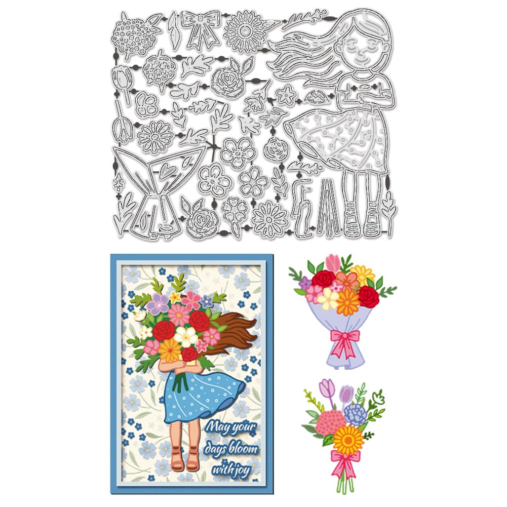 UNICRAFTALE 43Pcs Bouquet Women Carbon Steel Cutting Dies Stencils Flower Women Die Cut Embossing Stencils for Card Making DIY Scrapbooking Photo Album Journal Decoration Crafts
