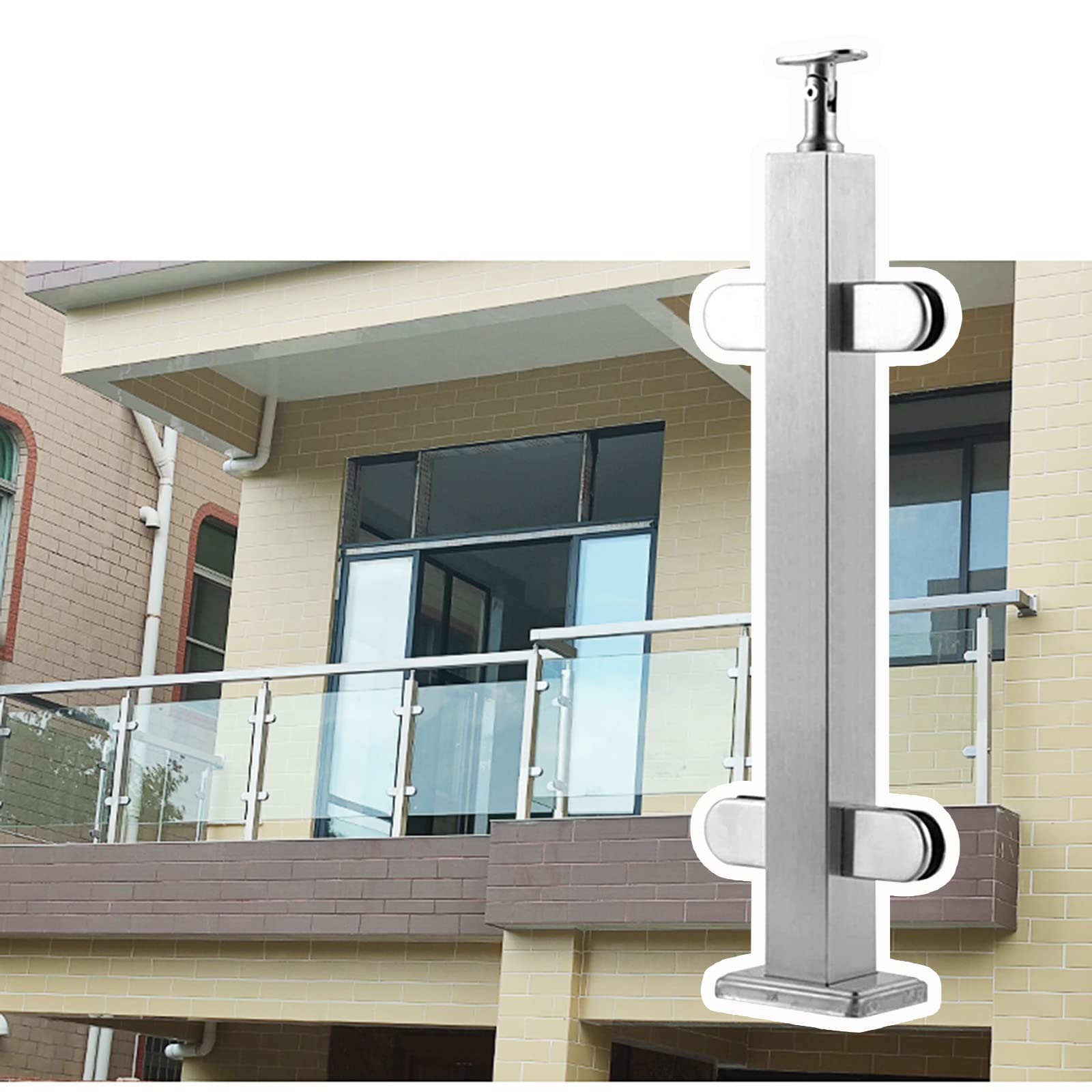 Poteau de fixation de balustrade verre 57 pouces gris pour panneau de clôture de mezzanine au sol