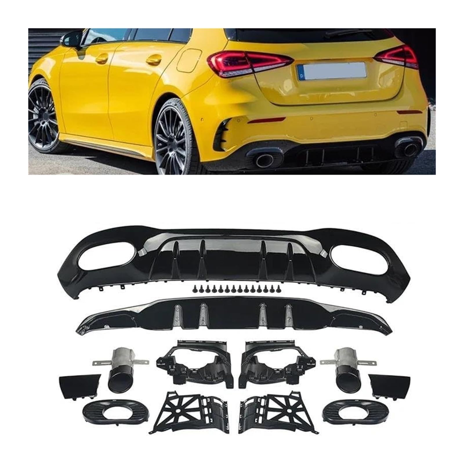 Pour Classe A W177 Pour AMG A35 Style 2019+ Diffuseur Arrière + Sorties D'échappement Accessoires Voiture Becquet Coffre Extrémités