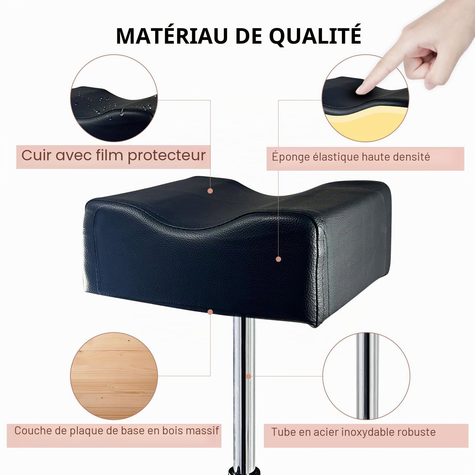 Tabouret de Pédicure et Manucure Réglable en Hauteur - Repose-Pieds pour Soin des Pieds, Massage Spa, Salon de Beauté - Noir