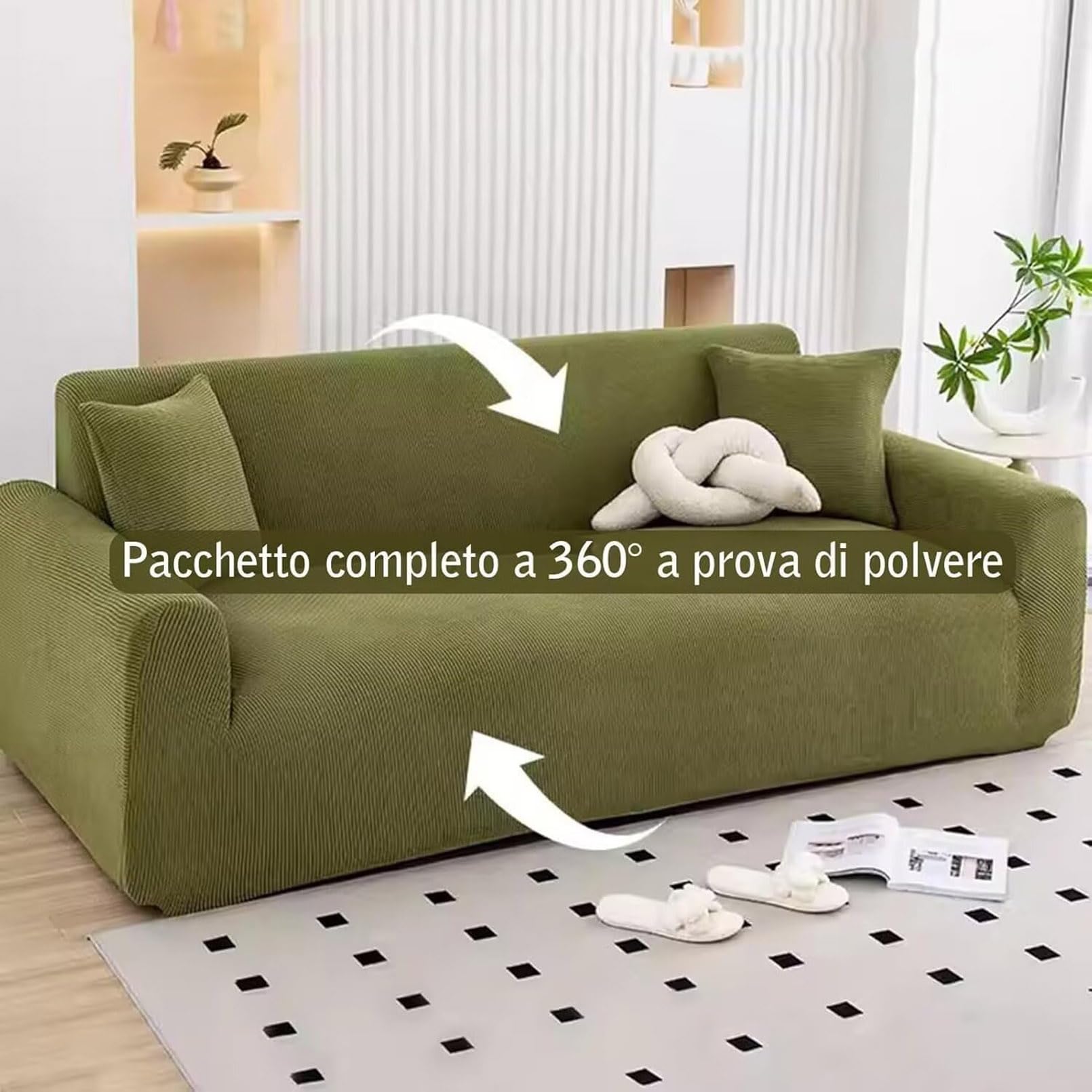 Housse de Canapé Extensible Velours Côtelé, Protection Antidérapante Lavable pour Salon, Adaptée aux Canapés 1-4 Places