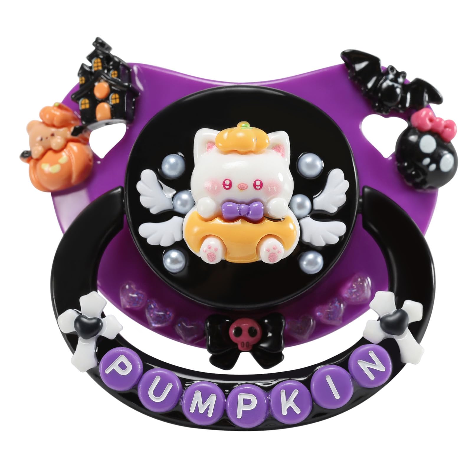 CutiePlusU Adult-Size Pacifier Dummy for Adults DIY Handmade Large Shield - Purple Pumpkin Kitty