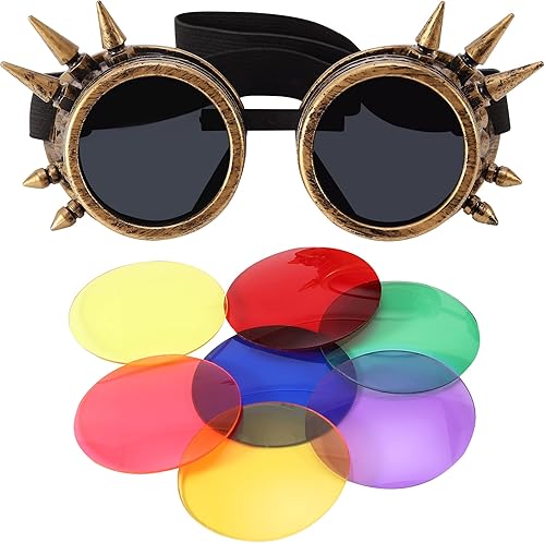 Lelinta Gafas steampunk con lentes de colores y lupa ocular para fiestas rave, gafas de Halloween, festivales, rave