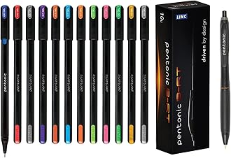 Pentonic Multicolor Gel Pen With Hard Box Case(12 Pcs Set) (LNPTPGL10MC) Linc B-RT Ball Point Pen (0.7mm, Black Ink), Pack of 10