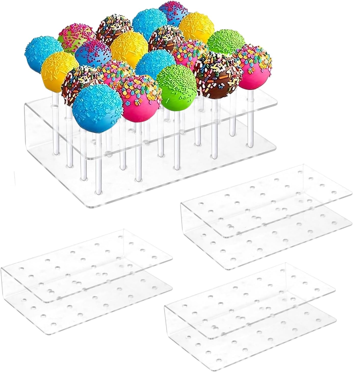 4 Packs Acrylic Cake Pop Stand for Drying, Clear 20 Hole Cakepop Stand Display for Candy Dessert, Lollipop Stand Holder for Birthday Parties Weddings Christmas