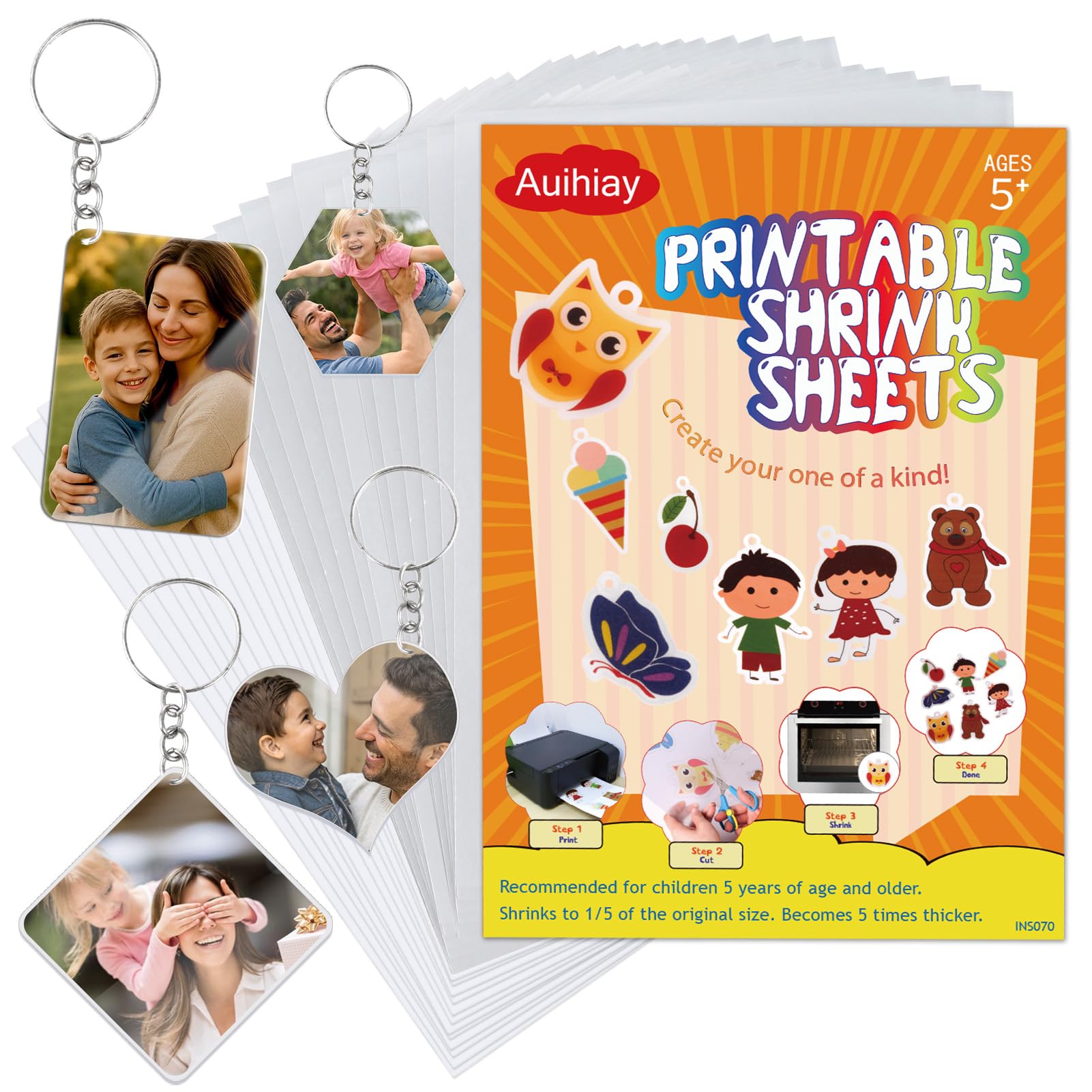 Auihiay 24PCS Printable Shrink Sheets Dink Paper, Shrink Art, Shrink Plastic Sheets for Kids, Shrink Film for Keychains, DIY Crafts Projects and Easter Ornaments, Fathers Day (8.5 x 11 inch)