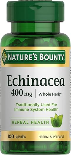 Nature’s Bounty Echinacea, Herbal Supplement, Supports Immune Health, 400mg, 100 Capsules