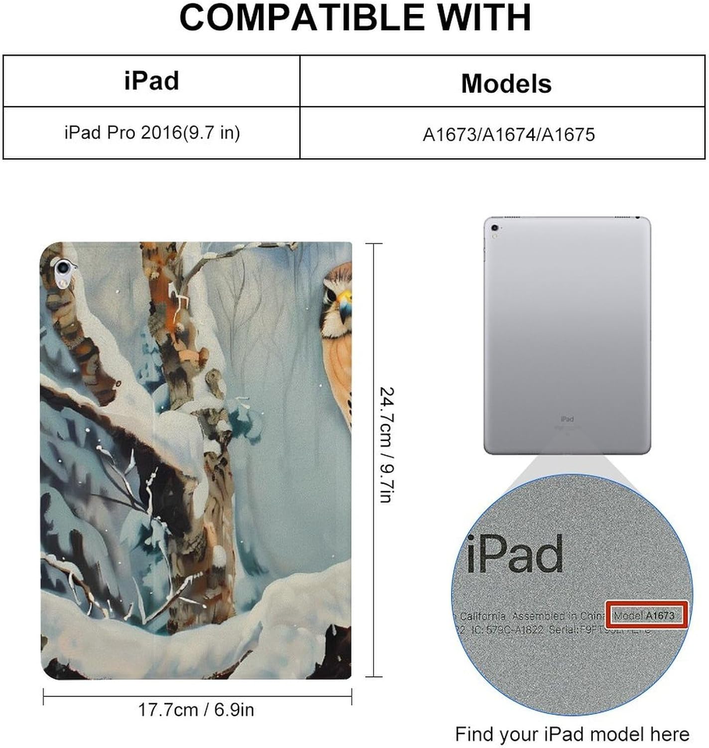 in Snowscape Kestrel Printed Case Trifold Stand Protective Cover Compatible with ipad Pro/2016 ipad Pro (9.7in)