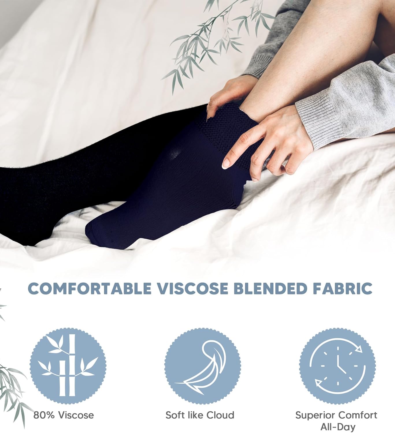 Bamboo Rayon Knee High Diabetic Socks for Men & Women 4 Packs, Soft No-Binding Cushioned Sole Seamless Diabetic Socks - Image 6