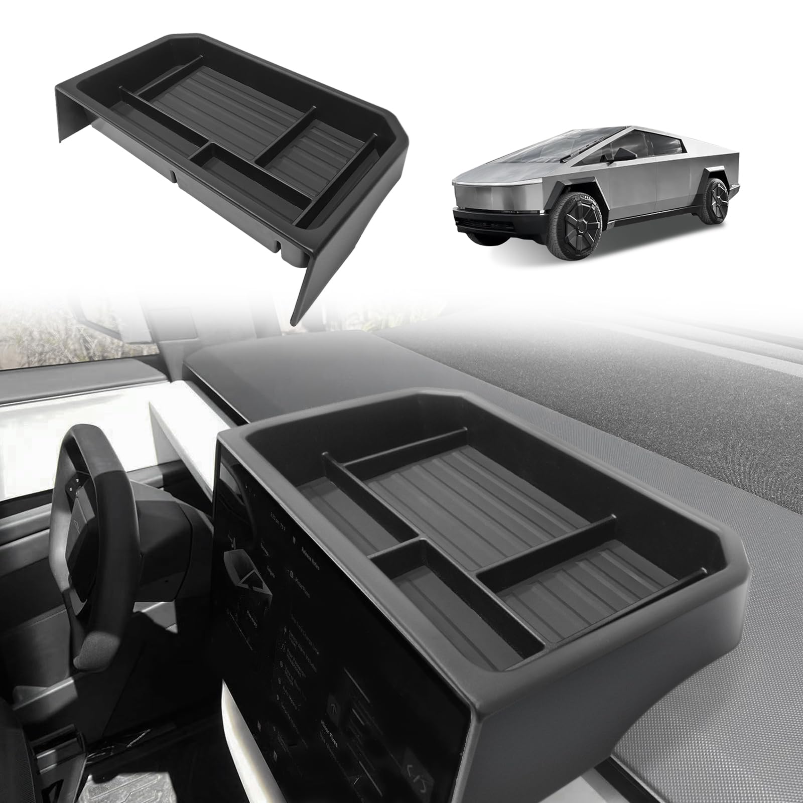 BestEvMod Center Console Screen Dash Organizer Compatible with Tesla Cybertruck 2025 2024 Pickup Dashboard Organizer Back Storage Box Tray Custom fit (Screen Back Tray - ABS)