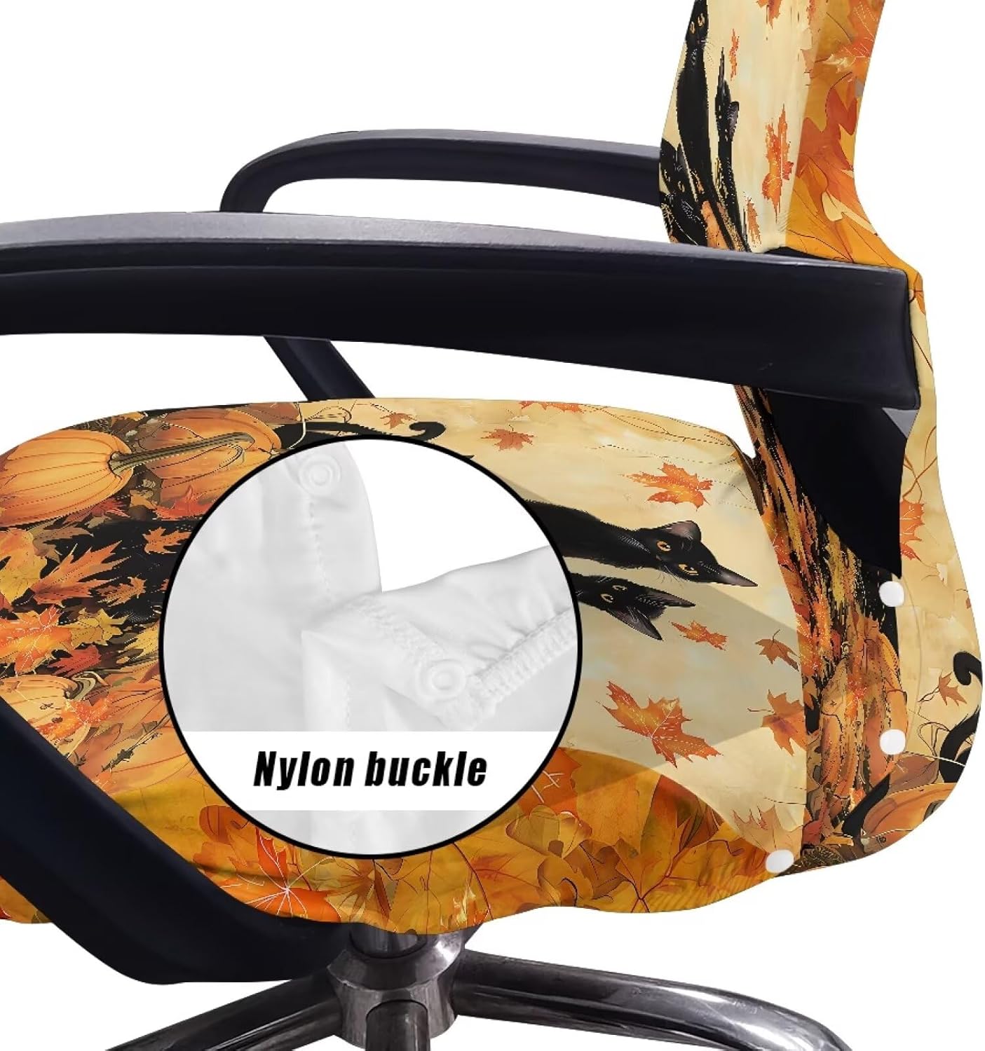 One Piece Desk Chair Seat Cover Easy to Install Office Chair Slipcover with Arms Soft Fit Breathable Universal Rotating Office Armchair Cover for Fall Thanksgiving Decor Size L