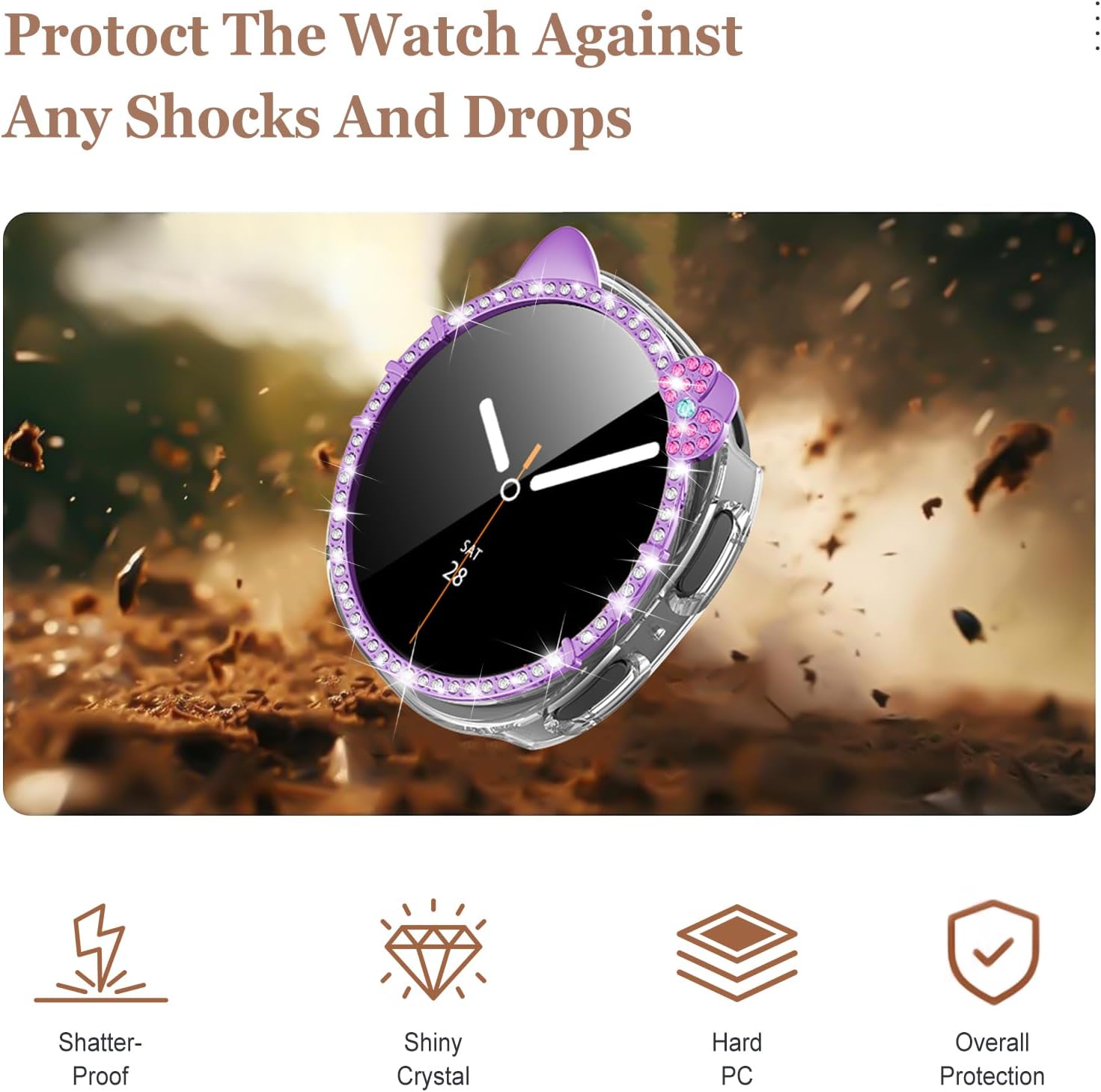 Bling Case for Samsung Galaxy Watch 8 Screen Protector 40mm 44mm for Women,Hard PC Cover+HD Tempered Glass Waterproof Protective Film Full Protection Bumper for Samsung Galaxy Watch 8 Case 40 44 mm