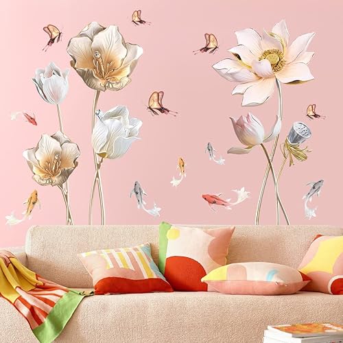 Miniatura 4 de DRWSSR Nueva calcomanía romántica pintada de flores azules de mariposa, calcomanía de pared de plantas, flores, bricolaje, extraíble, despegar y