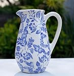 Decorative Ceramic Pitcher Vase, Green and White Floral Pattern, Flower Vase for Home Decor (Medium)
