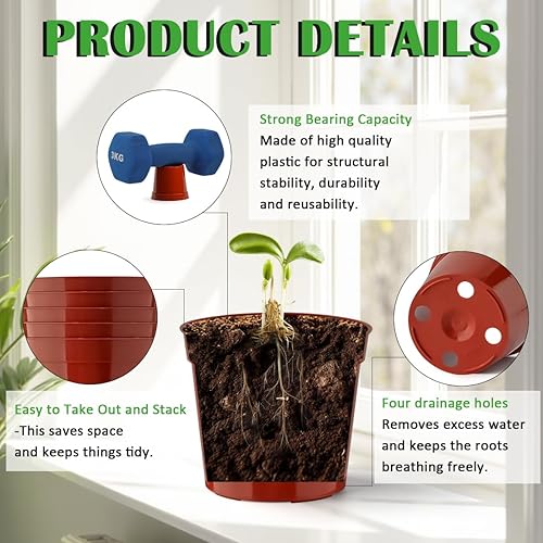 Vista 3 de Paquete de 100 macetas redondas pequeñas de 2.5 pulgadas para plantas de semillero para suculentas, macetas de vivero hechas de material PP de grado