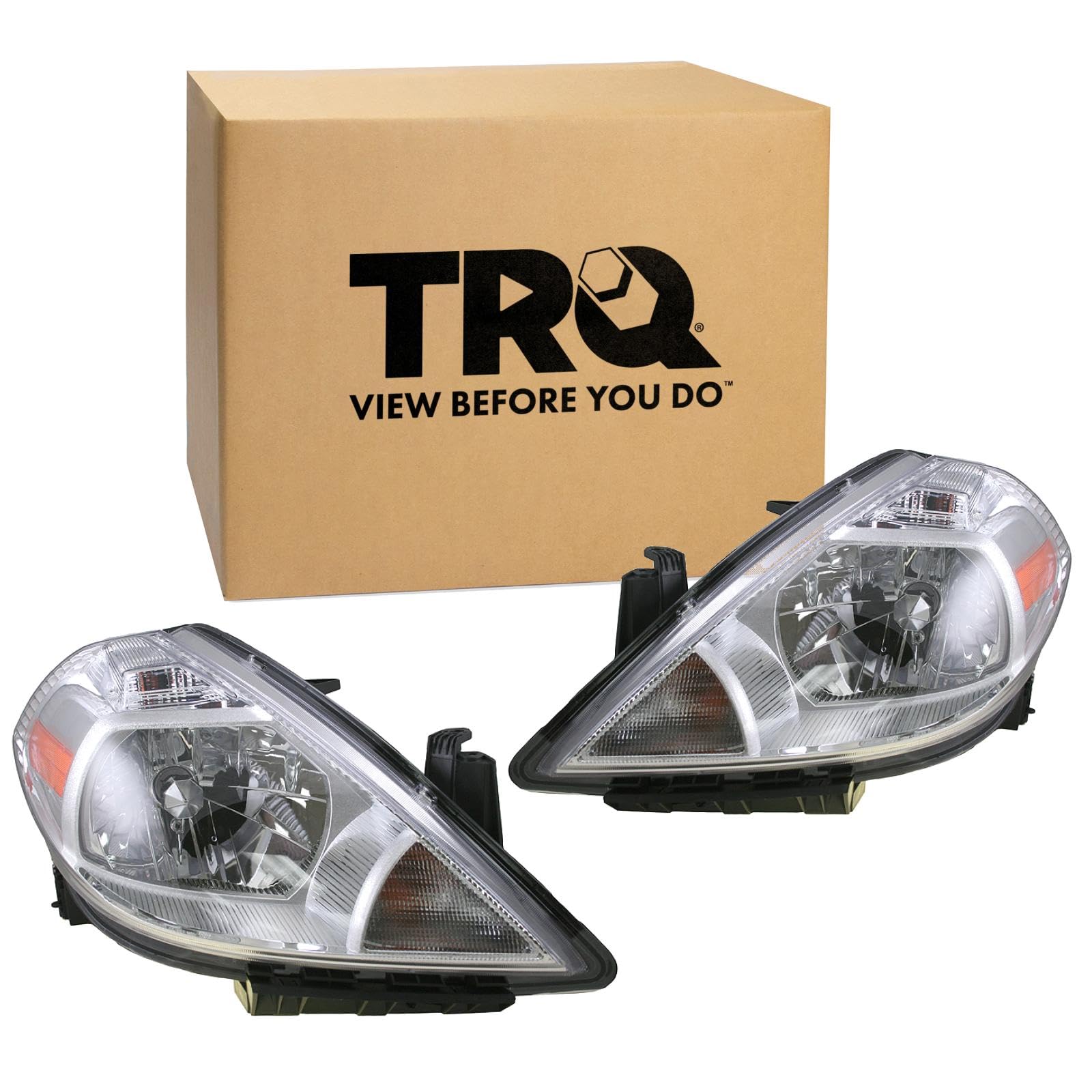 TRQ 2 Piece Headlight Assembly Set Driver &amp; Passenger Side Compatible with 2012 Nissan Versa Hatchback 2007-2011 Nissan Versa NI2502165 NI2503165