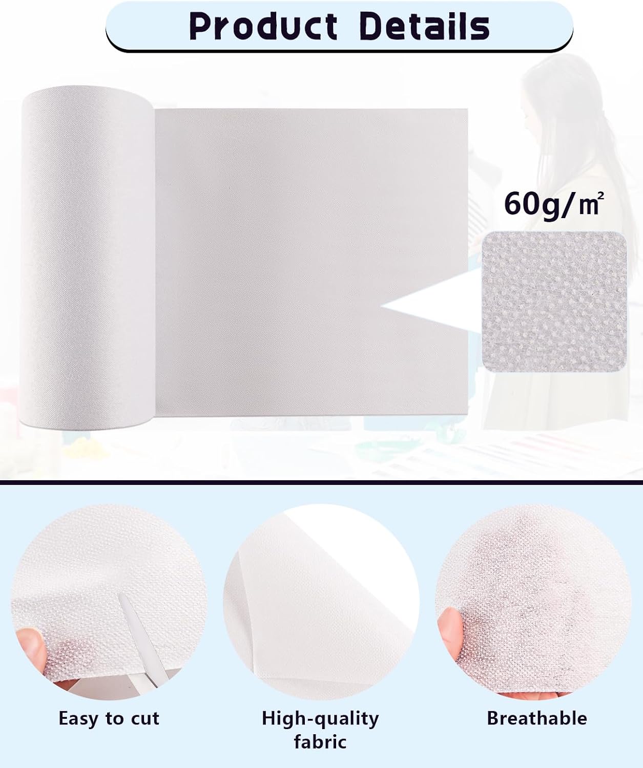 Light Weight White Iron-On Non-Woven Fusible Interfacing Lightweight Non-Woven Interfacing Iron On Polyester Single-Sided Interfacing for DIY Crafts Supplies 12 Inch x 50 Yard