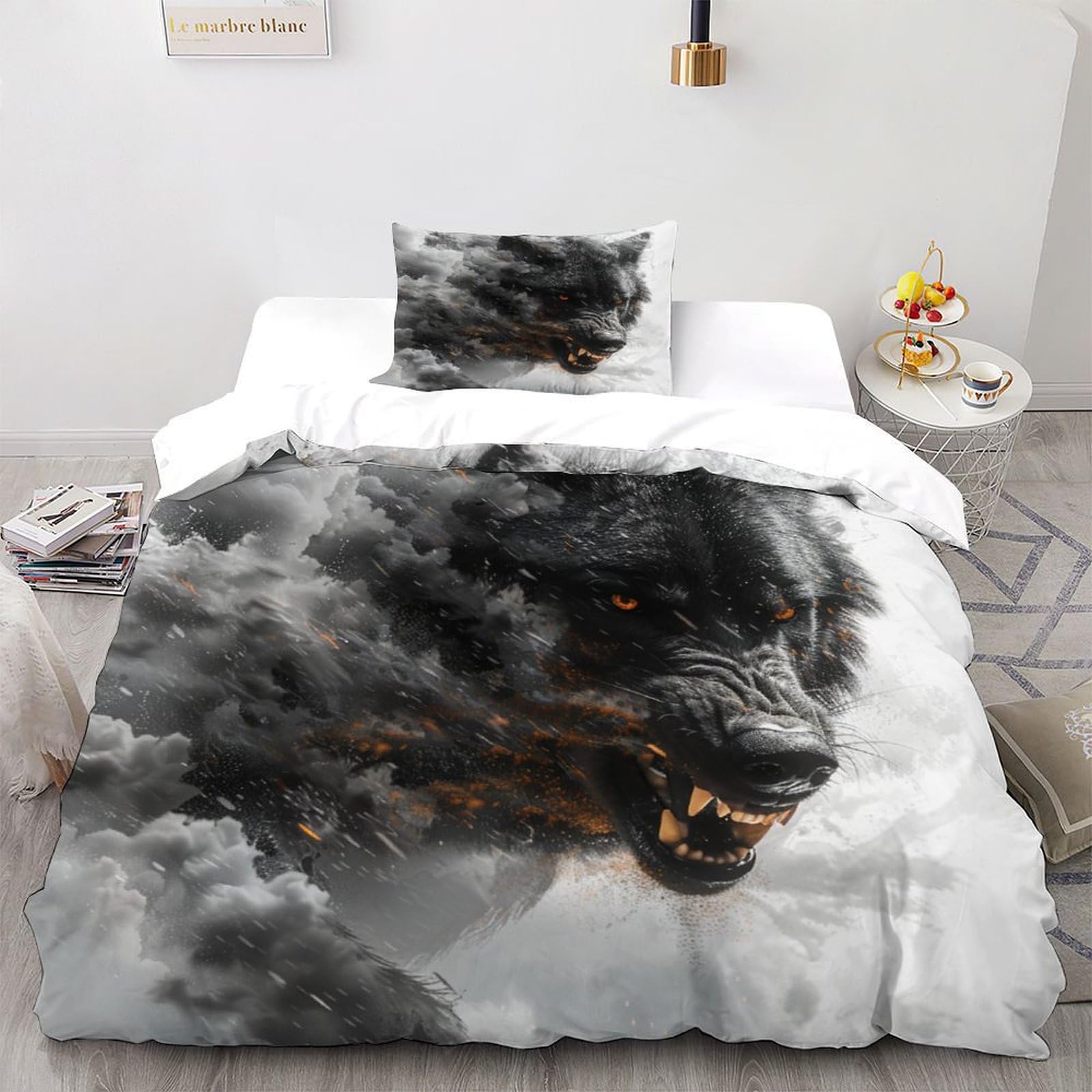 Housse de couette loup sauvage 2 pièces en microfibres 135x200cm pour un lit simple