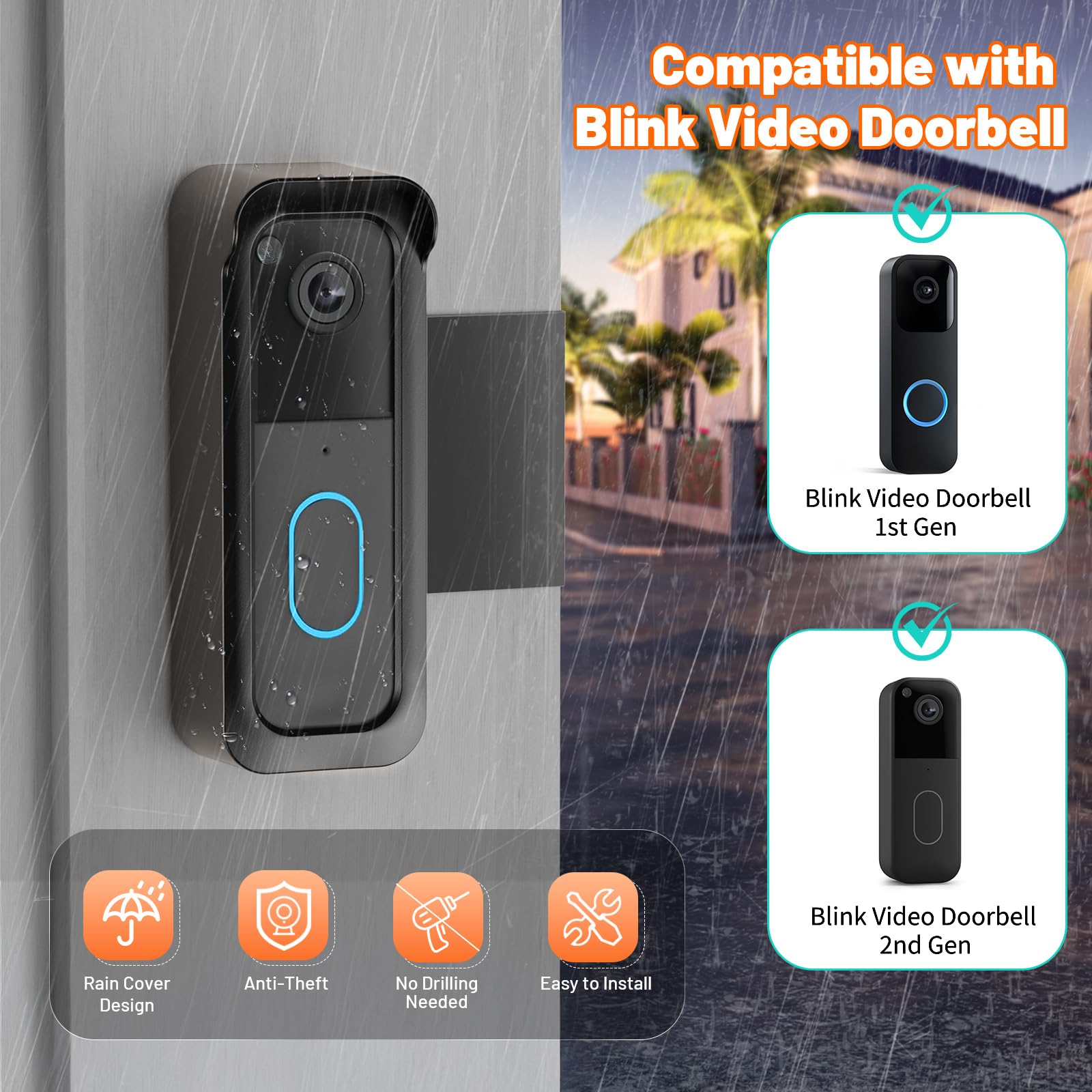 Blink Doorbell Mount, Anti-Theft Doorbell Mount for Blink Video Doorbell 1st Gen(Not for 2nd Gen), No Block Sensor & Night Vision, Blink Doorbell Camera Mount Bracket with Rain Cover