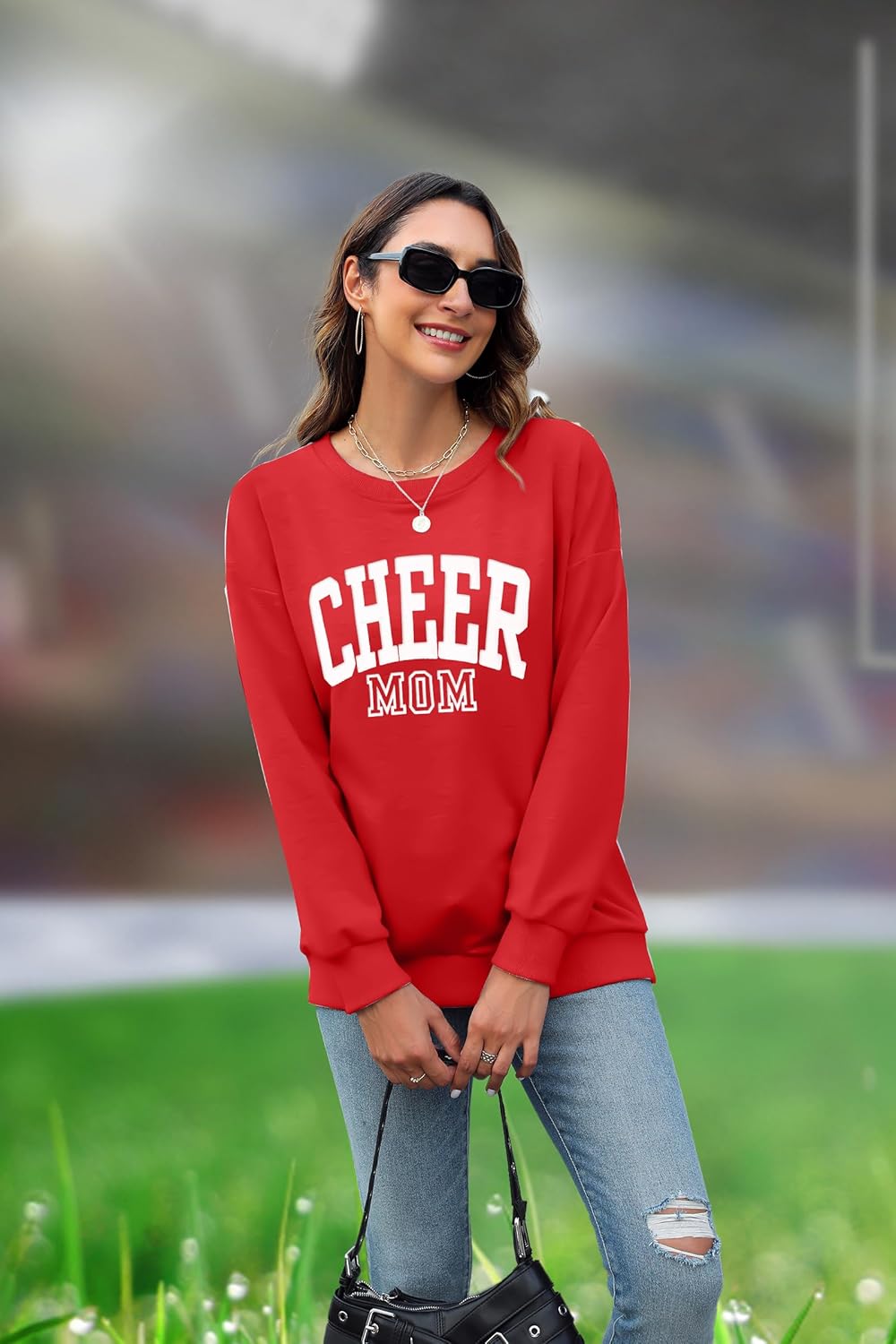Cheer Shirt Football Mom Sweatshirt: Women Cheerleader Shirts Chenille Mama Baseball Football Soccer Game Day Tops - Image 4