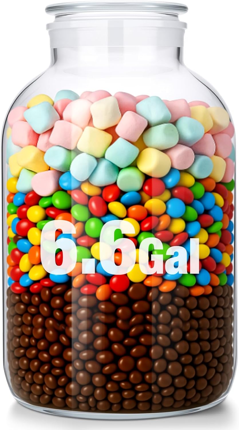 Maxdot 2.7 Gallon Glass Jars with Bamboo Lids, Large Cookie Jars 1 Pack Glass Storage Container with Lids for Kitchen Storage Flour, Rice, Sugar, Pasta, Candy