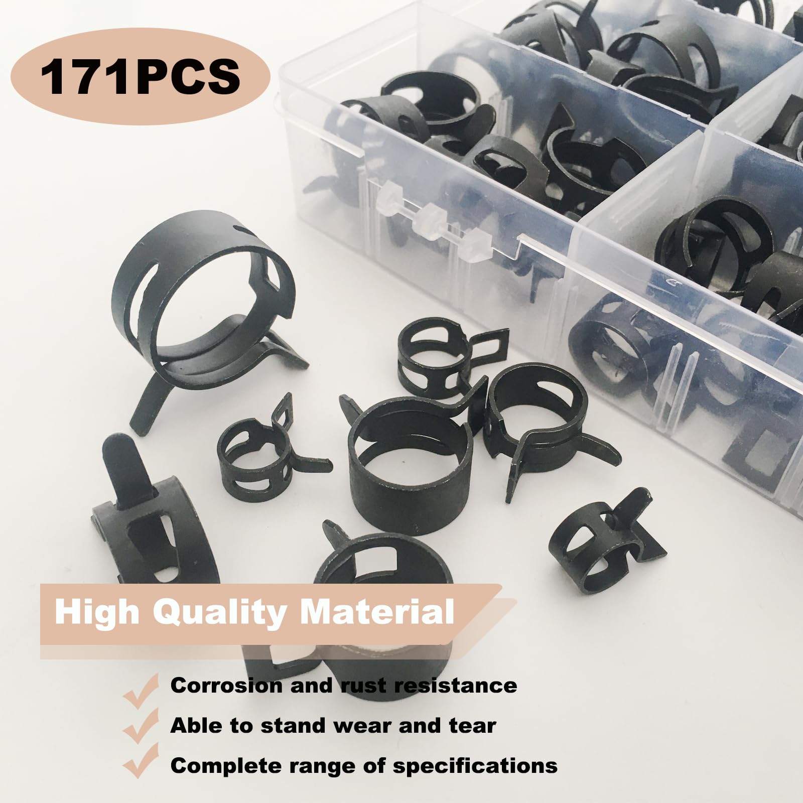 171-Piece Spring Hose Clamp Assortment With Pliers - 6-25mm Size Range