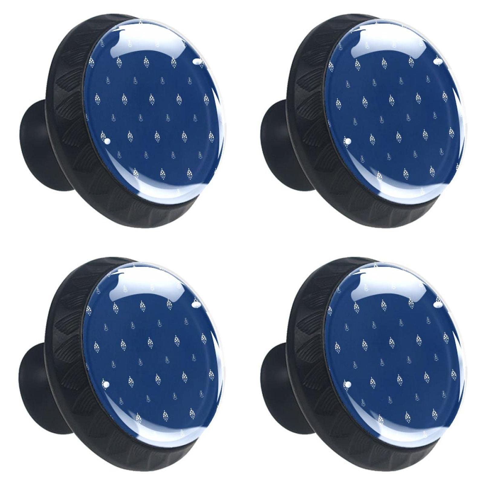 Poignées de tiroir en verre bouton de meuble floral bleu marine avec vis