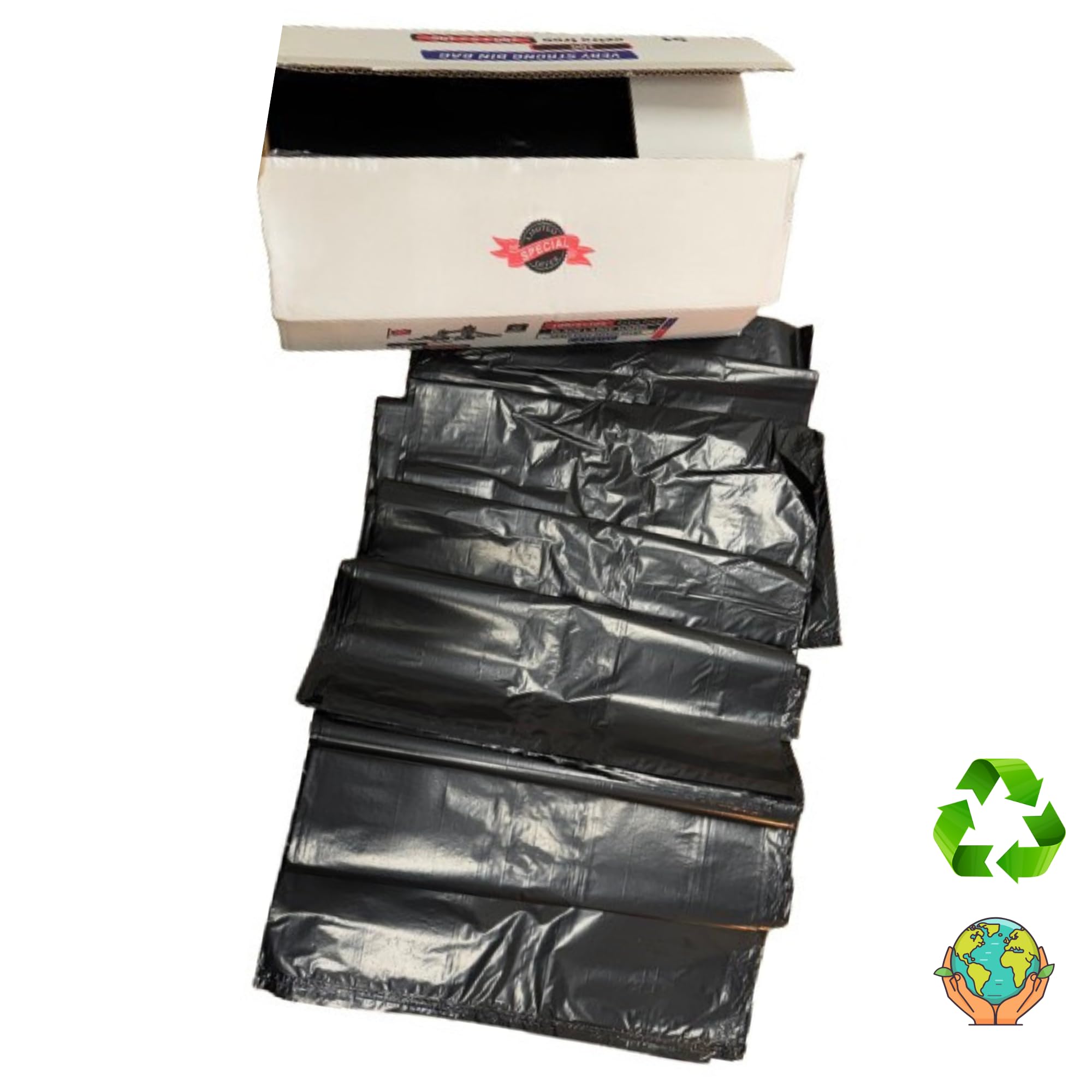 Premium Crown01 - Bolsas de basura extra fuertes para uso comercial, jardín, cocina, oficina, catering, restaurantes, 90 litros, ecológicas, 100 + 5 gratis (105 x 80 cm)