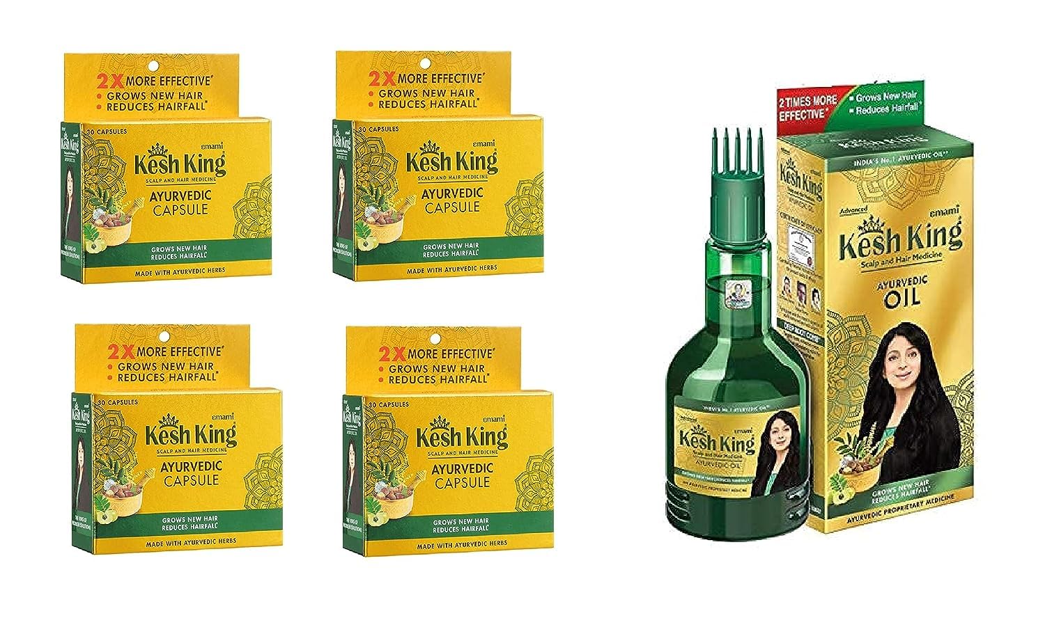 Kesh King Ayurvedic Combo Pack (4 Box Capsules (120 Capsules) + 100ml Oil) - by pharmacylife