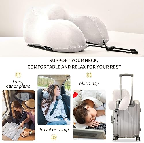 Miniatura 3 de Almohadas de viaje de lino para niños, almohada de espuma viscoelástica en forma de U, esenciales de viaje en avión para vuelos largos, avión coche