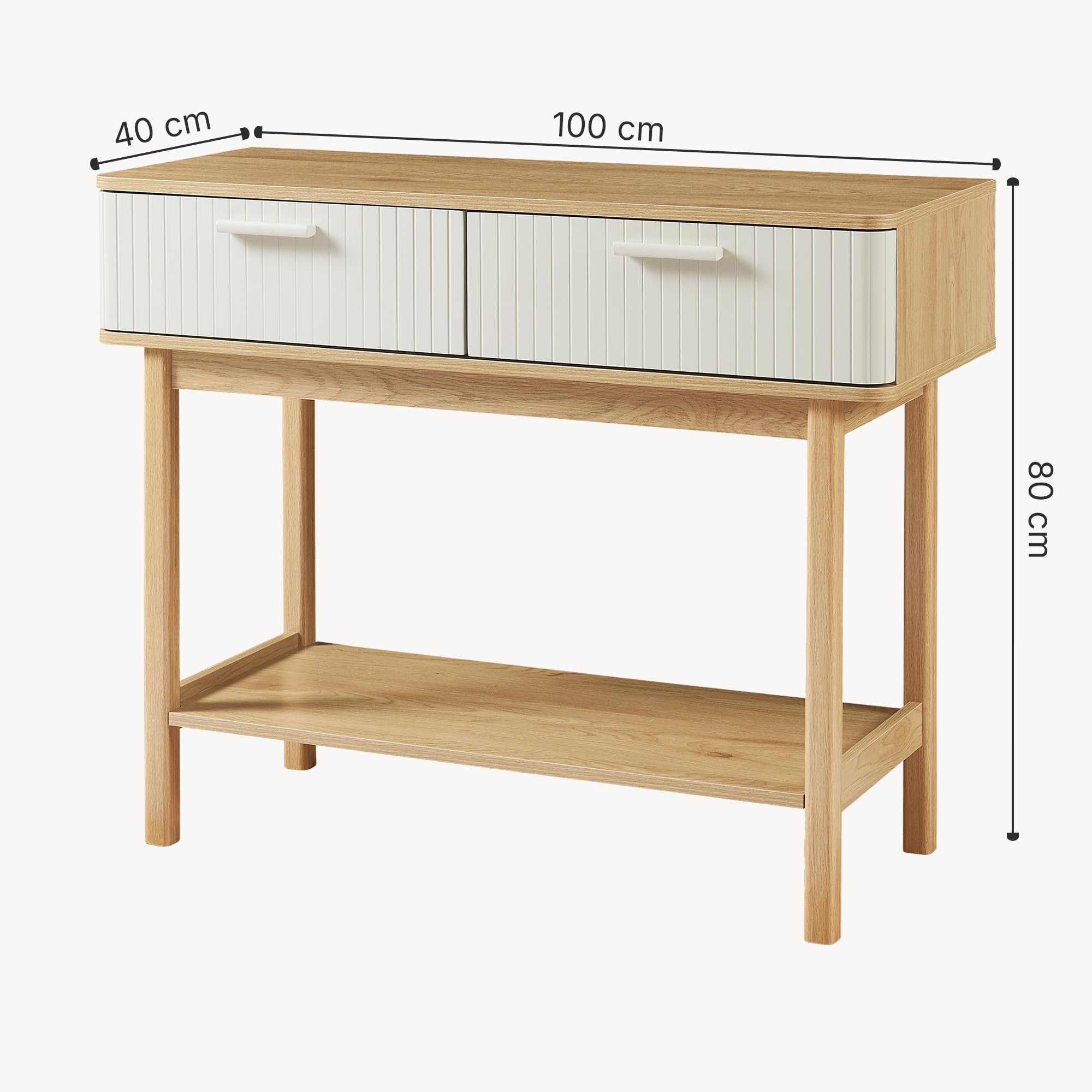 [en.casa] Mueble Recibidor Ferrersp Mesa Consola Mesa de Entrada con 2 Cajones y 1 Estante MDF Patas de Pino 100 x 40 x 80 cm - Roble/Oatmeal