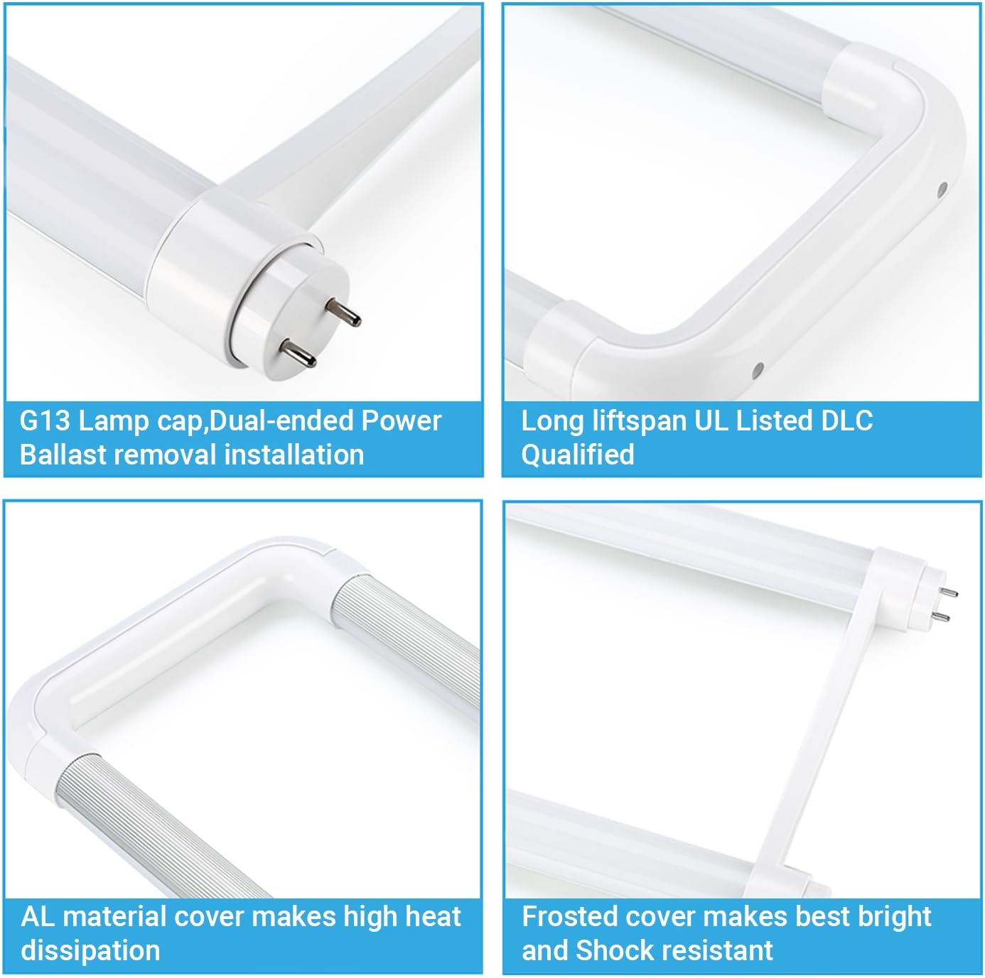 4Pack U Shaped LED Light Bulbs,12W(32W Equivalent),2000 LM,5000K Daylight,T8 T10 T12 U Bend Fluorescent Replacement,Dual-End Powered,Ballast Bypass,LED U Shaped Bulbs for Office,School