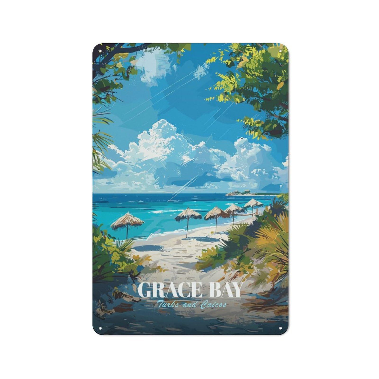 Junmoney Style Grace Bay, Turks And Caicos Vintage Metal Sign 30X20cm, Shop Front Cafe Wall Decor For Coffee Bar, Small Shop Or Dining Room