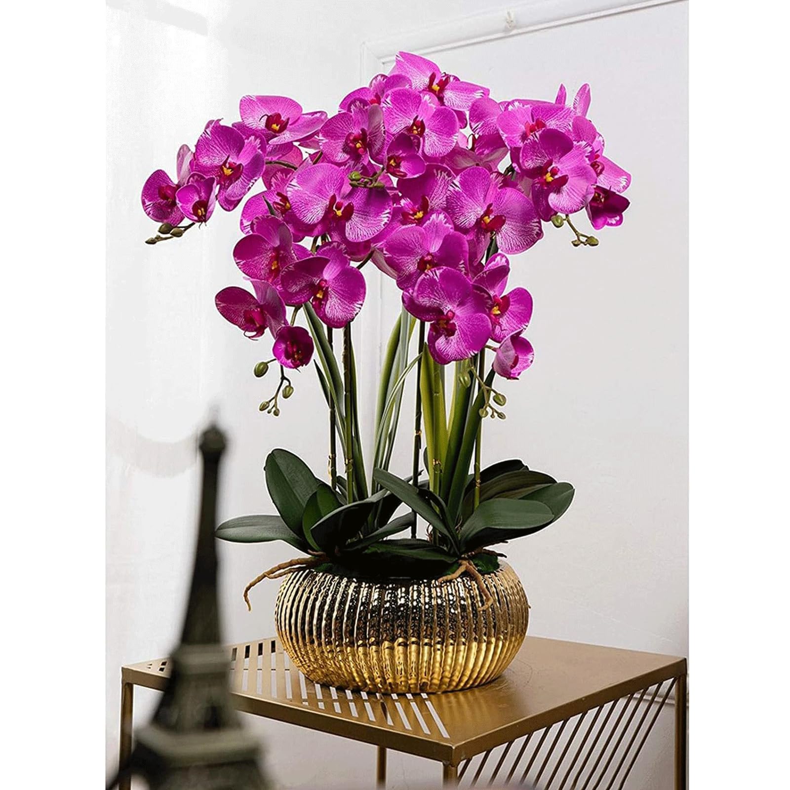 Orchidées artificielles 5 têtes de Fleurs artificielles avec Vase en céramique Fleurs de phalaenopsis artificielles en Pot Faux 71 cm Fausses Fleurs artificielles Florales