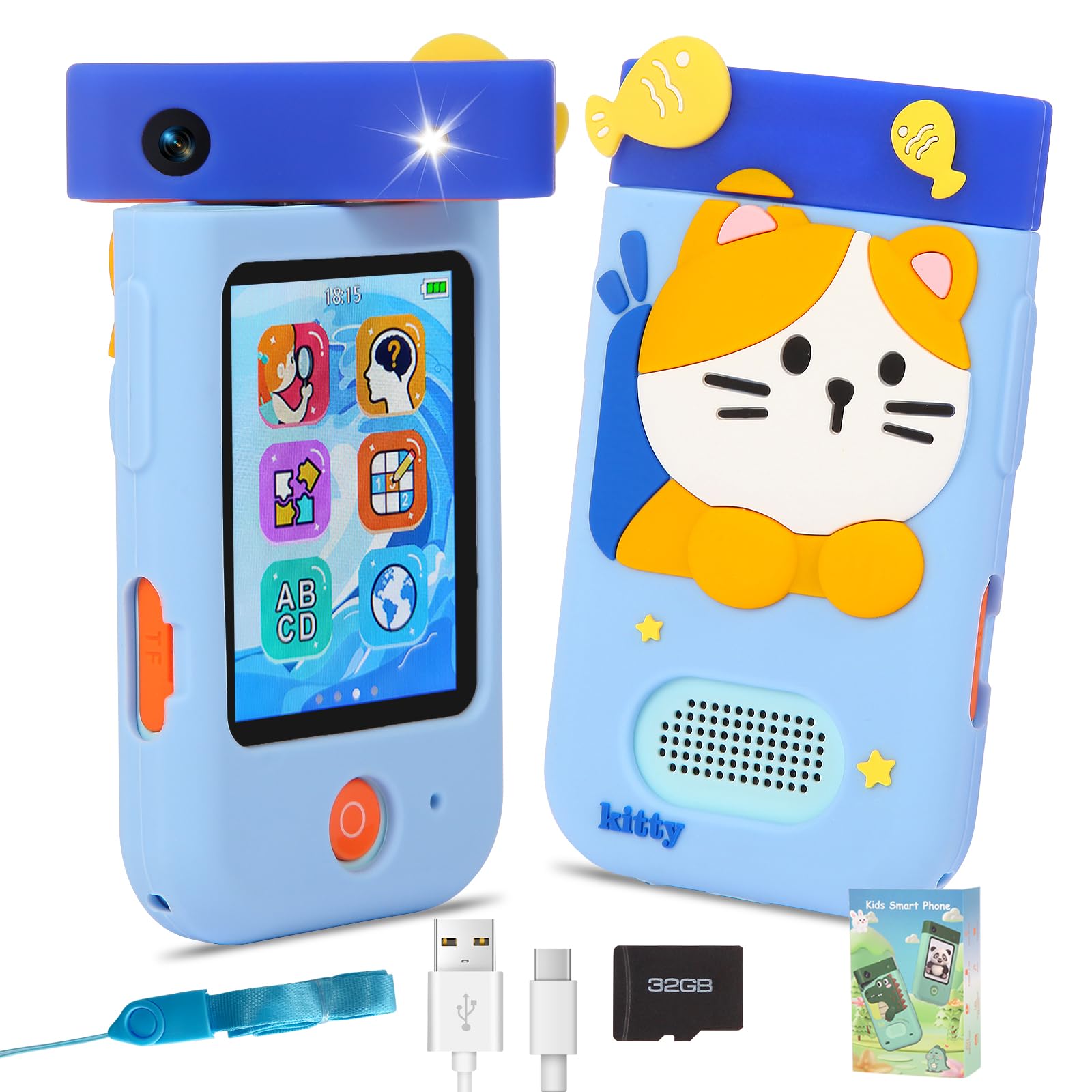 Telefono Per Bambini, ZUEOKAI Macchina Fotografica Bambini Touchscreen, 180° Obiettivo, Video 1080P con Custodia Silicone, Regali di Natale e Compleanno per Bambini, Regalo Bambina 3 4 5 6 7 8 Anni