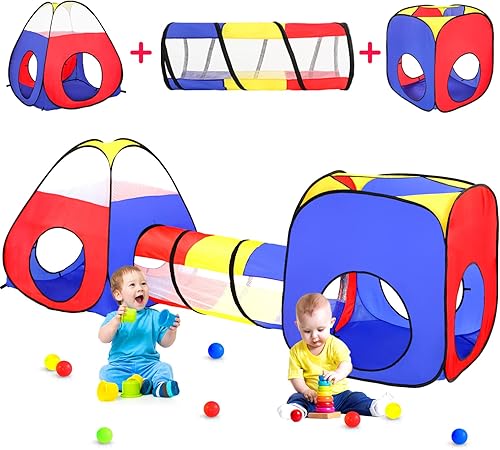 Tienda de campaña para niños con pozo de bolas+túnel de gateo+tienda de campaña de castillo, casa de juegos para niños y niñas, regalo plegable para