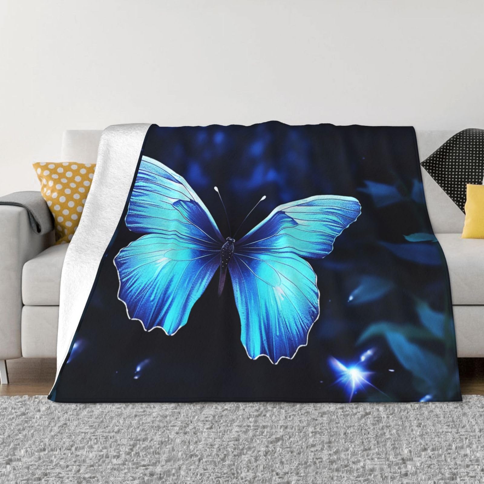Jeté de lit et canapé flanelle couverture micro-polaire douce toutes saisons motif papillon