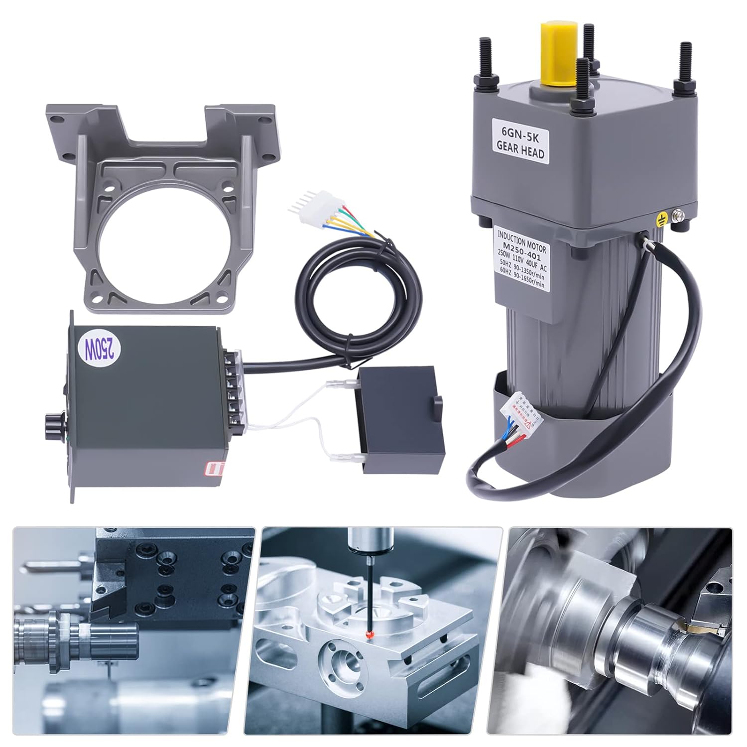250W 110V 5K AC Gear Motor, Variable Speed Motor with Variable Speed Controller and Bracket 0-270rpm Single-Phase Gear Reducer Motor Reversible High Torque Motor for Automated & Conveyor
