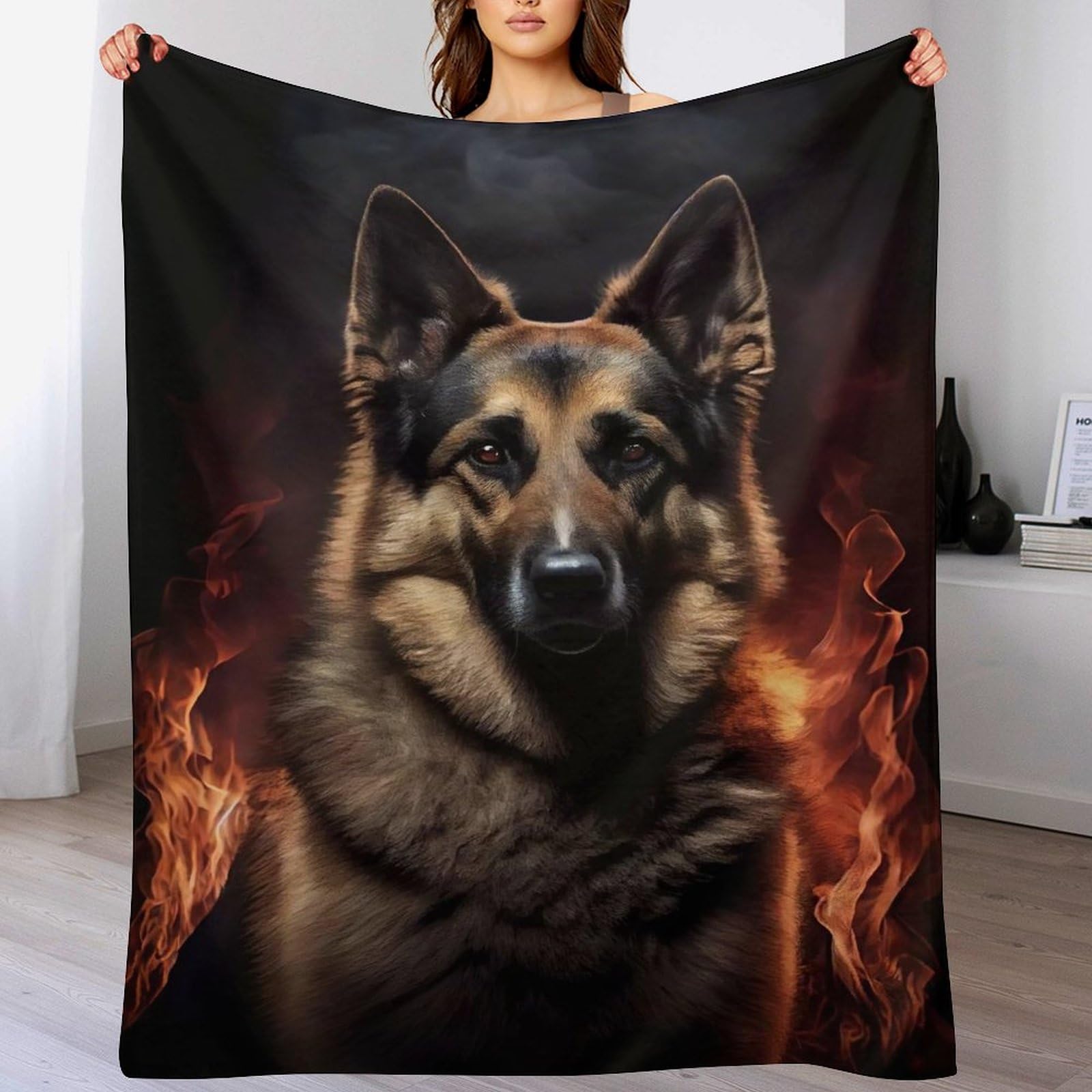 Couverture berger allemand en flanelle premium peluche canapé 150x200